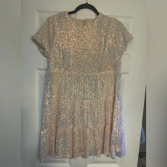 Just Me Dresses | Sequin Babydoll Dress | Color: Pink/Silver | Size: M | Juliagreene1's Closet Just Me Dresses | Sequin Babydoll Dress | Color: Pink/Silver | Size: M | Juliagreene1's Closet